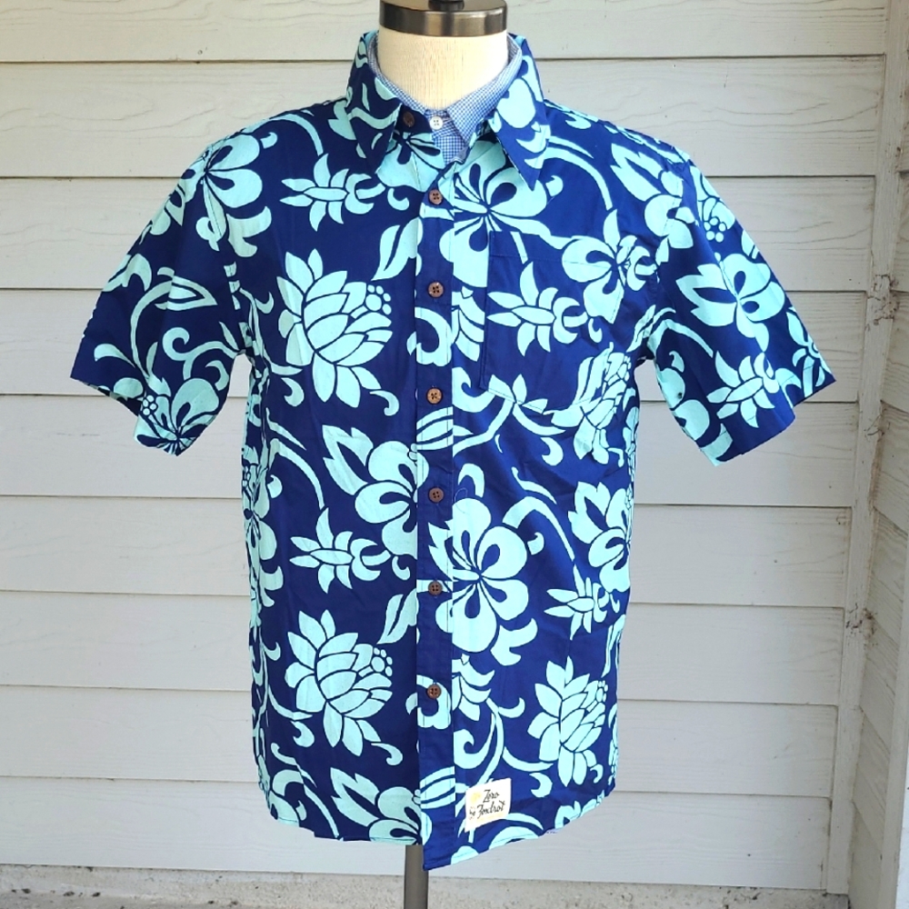 ZERO FOXTROT Blue Light Blue Floral Cotton Blend Medium Mens‎ Hawaiian Shirt